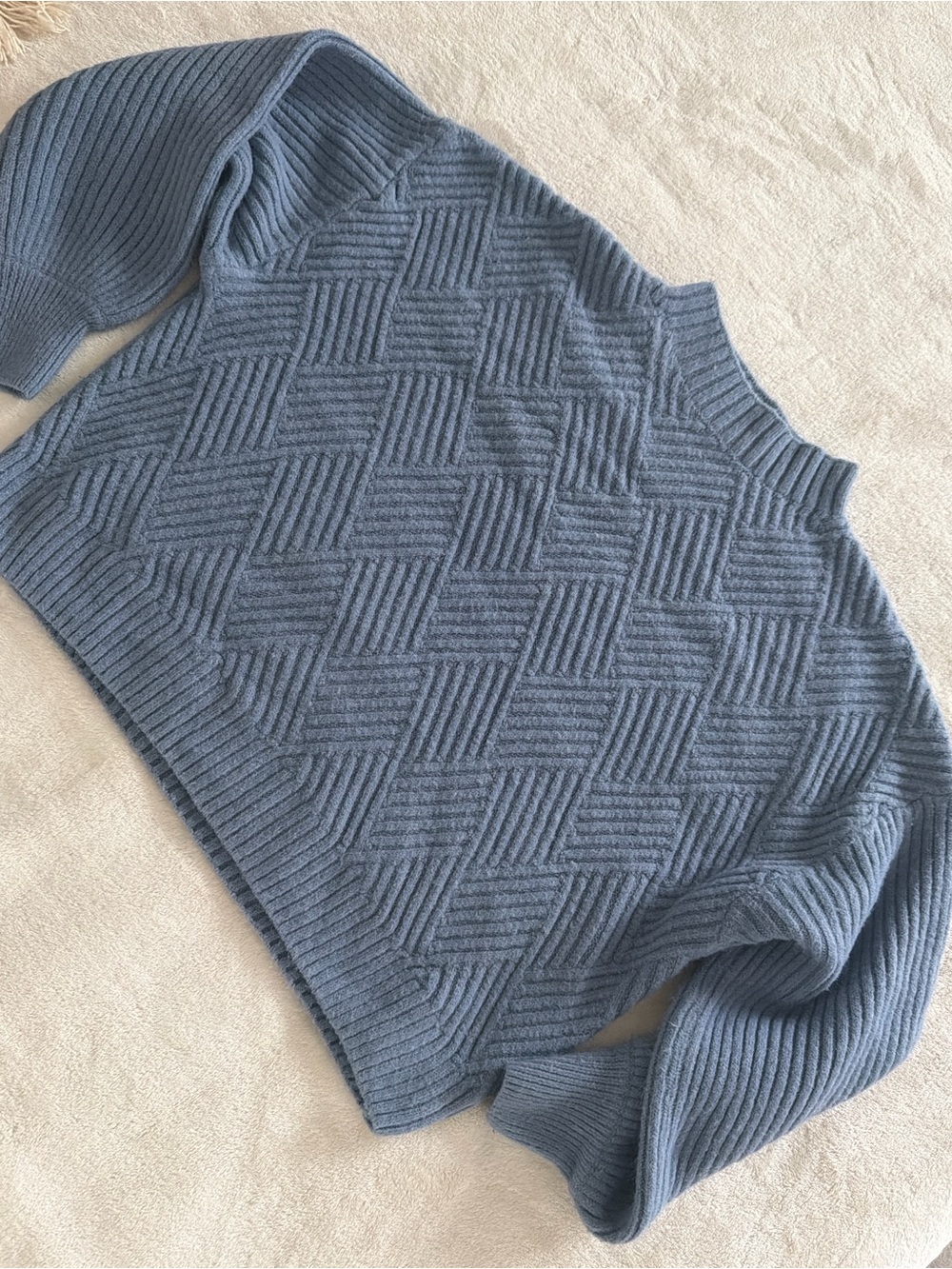 Blue Textured Knit Sweater - Women's Casual Pullover